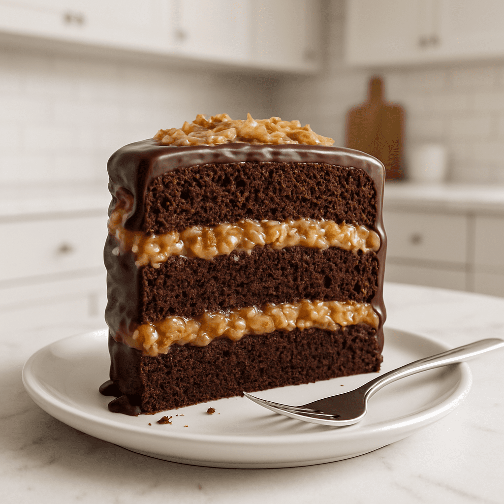 Keto german chocolate cake slice