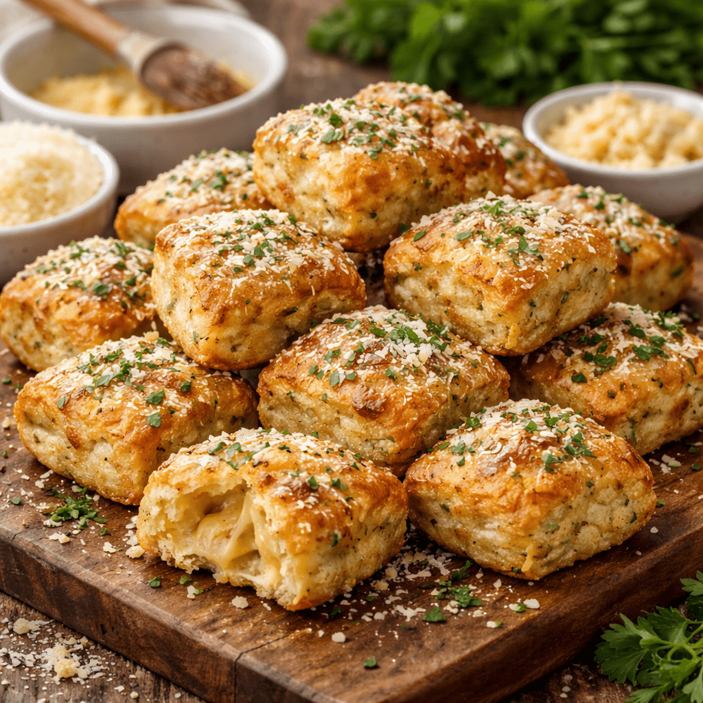 Garlic Parmesan keto beignets on wood