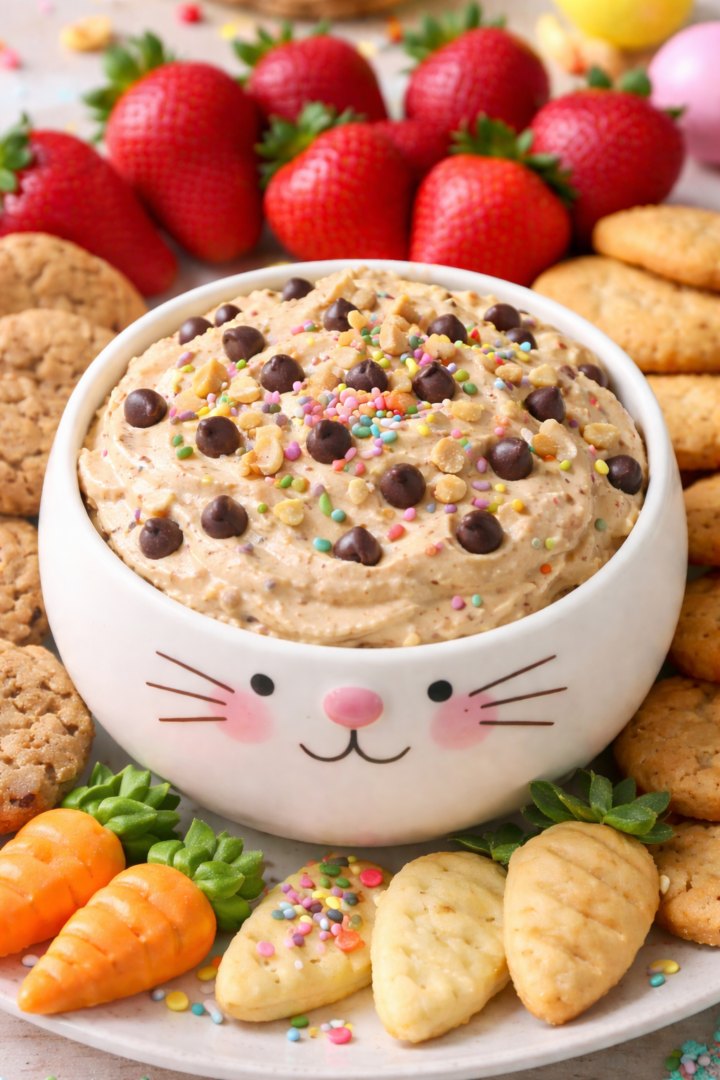 Bunny-shaped bowl with peanut butter dip