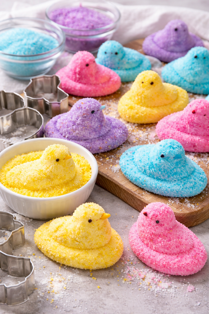 Colorful Peeps and sweet sugar dip
