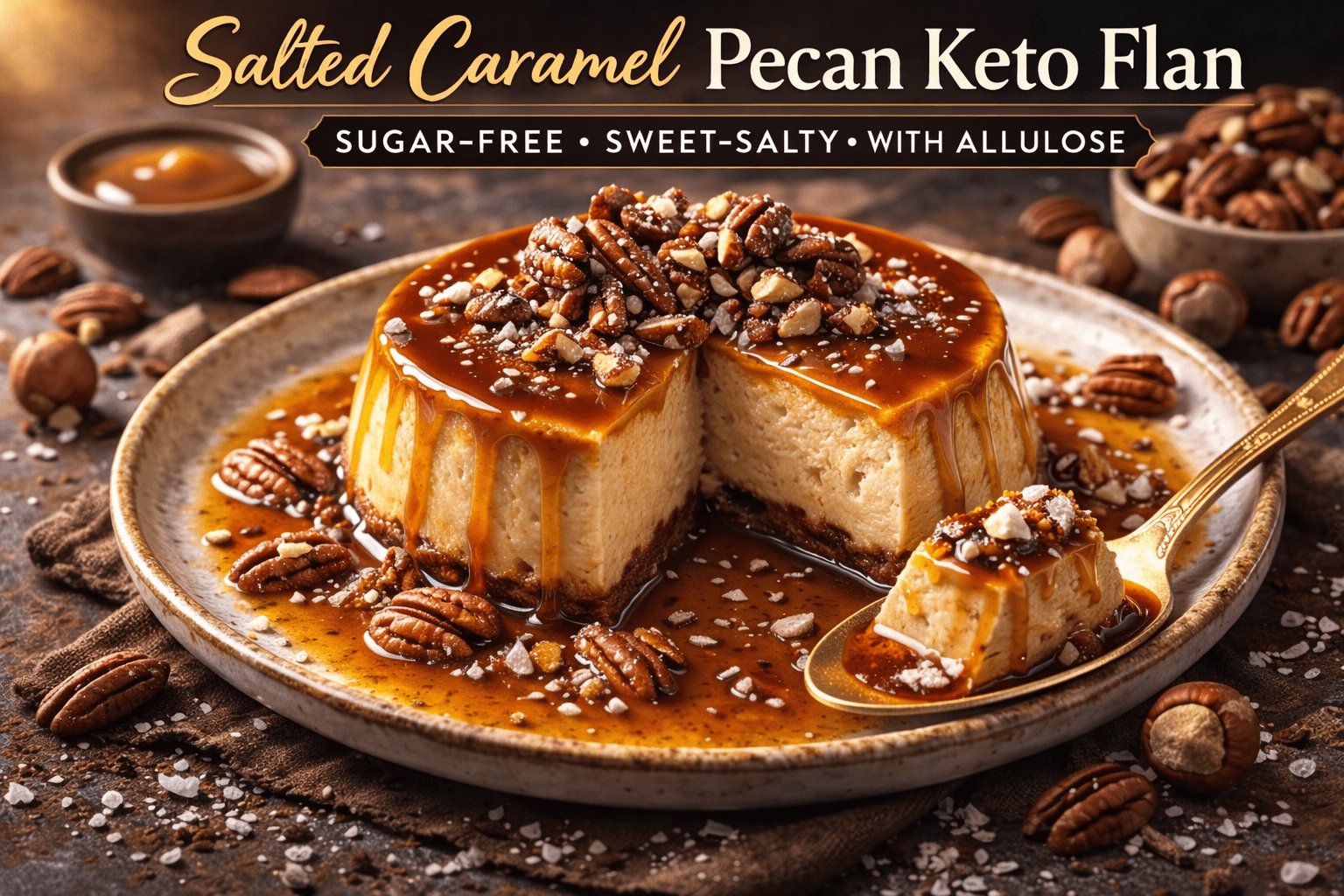 Salted caramel pecan keto flan